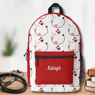 Stethoscopes and Hearts Monogram  Printed Backpack