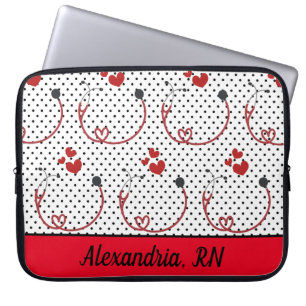 Stethoscopes, Hearts and Polka Dots Signature Laptop Sleeve
