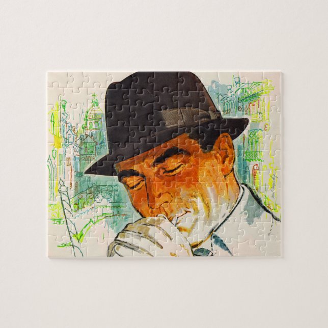Stetson hat man lighting a cigarette jigsaw puzzle (Horizontal)