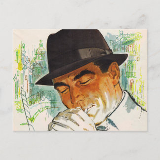 Stetson hat man lighting a cigarette postcard