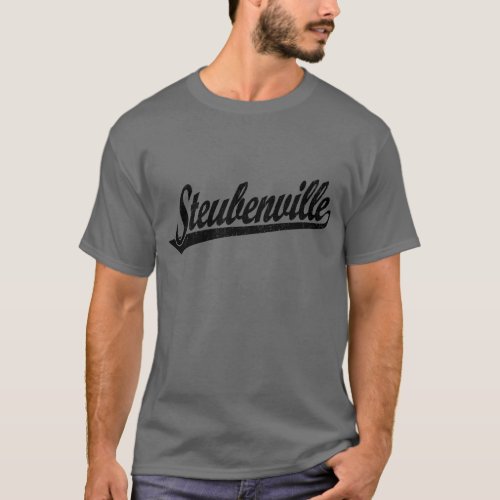 Steubenville script logo in black distressed T_Shirt