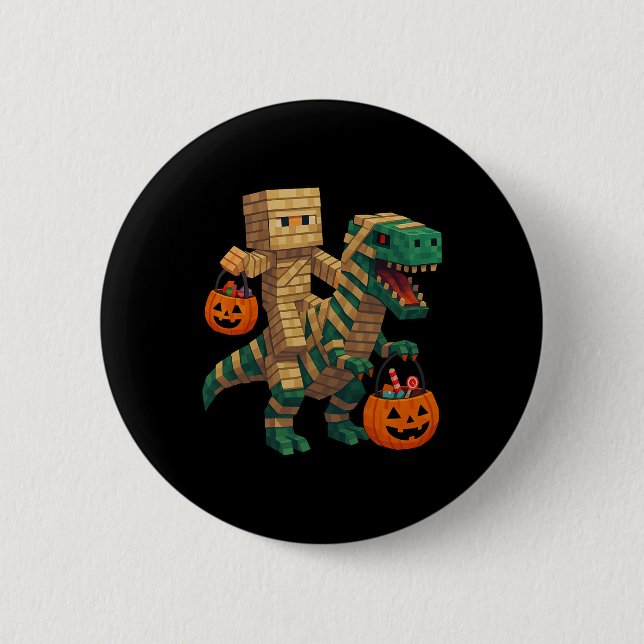 Steve Riding Mummy Dinosaur T Rex Halloween Funny  Button (Front)