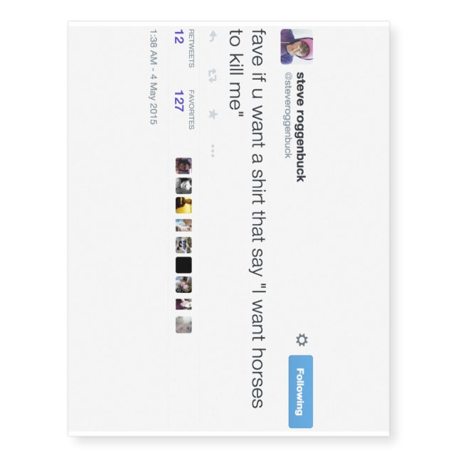 Steve Roggenbuck Custom Temporary Tattoo (Front)