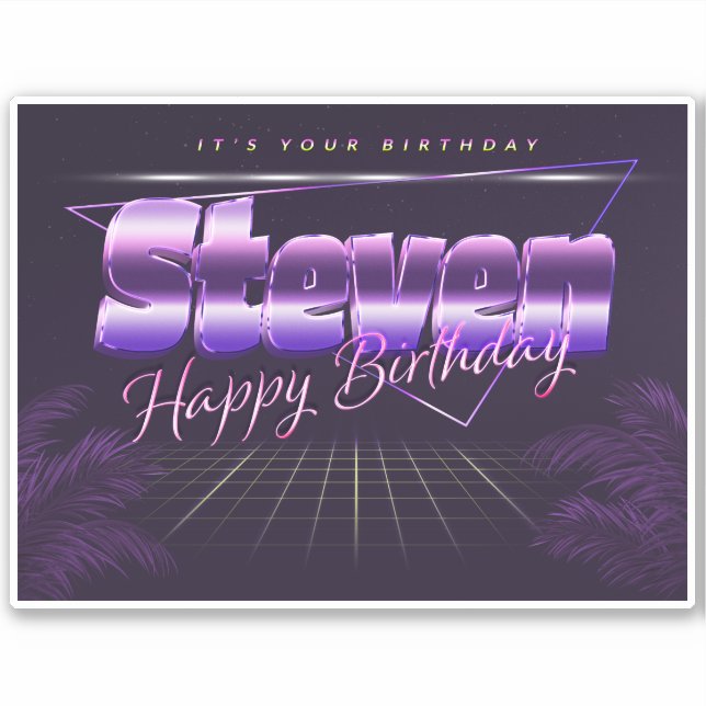 Steven Name First name lila retro Sticker Birthday (Front)