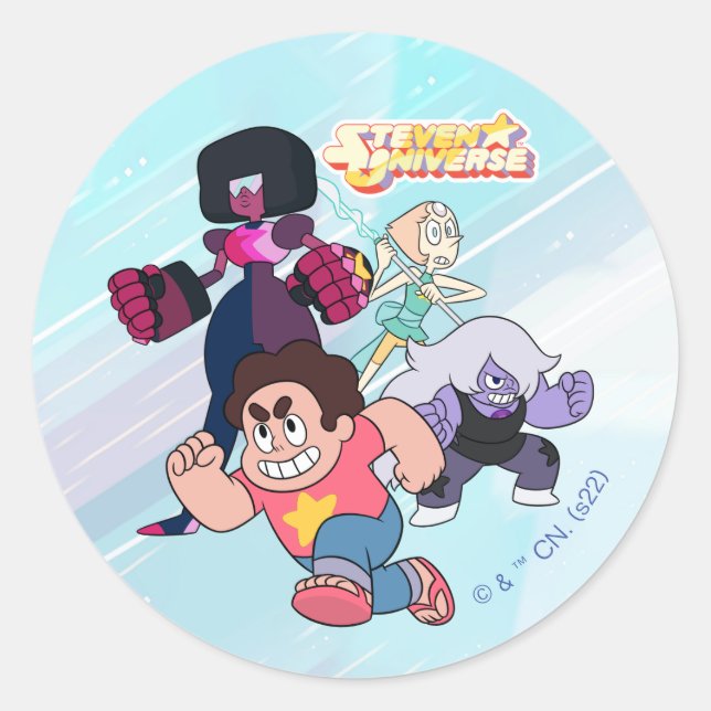 Steven Universe | Crystal Gem Group Action Classic Round Sticker (Front)
