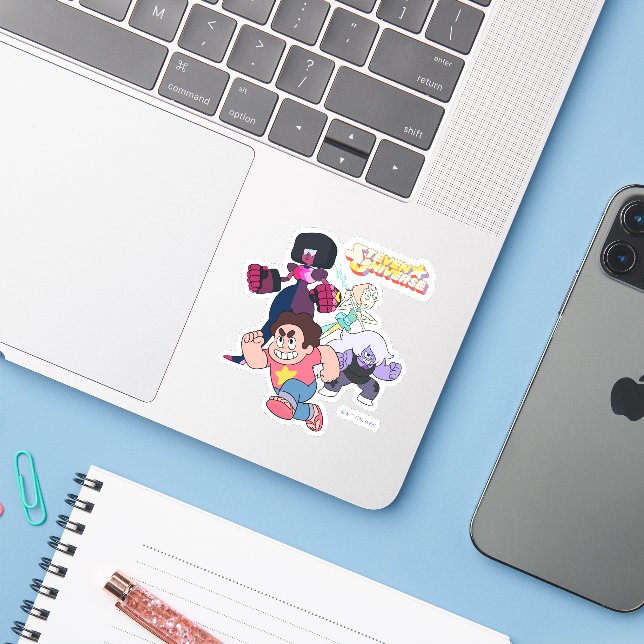 Steven Universe | Crystal Gem Group Action Sticker (Laptop w/ iPhone)
