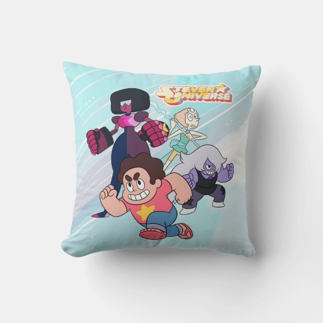 Steven Universe | Crystal Gem Group Action Throw Pillow (Front)