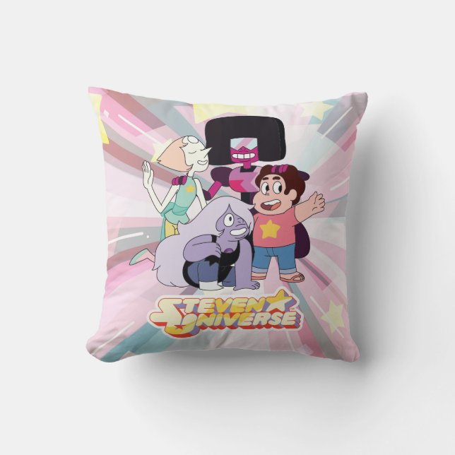 Steven Universe | Crystal Gem Group Huddle Throw Pillow (Front)