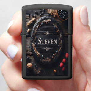 Steven's Dark Wood Carving With Berries Zippo Lighter