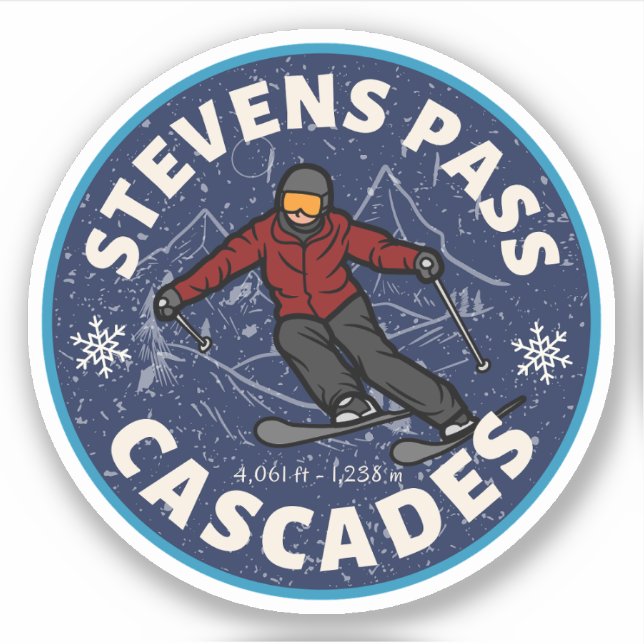 Stevens Pass, cascades range Washington ski trail Sticker (Front)