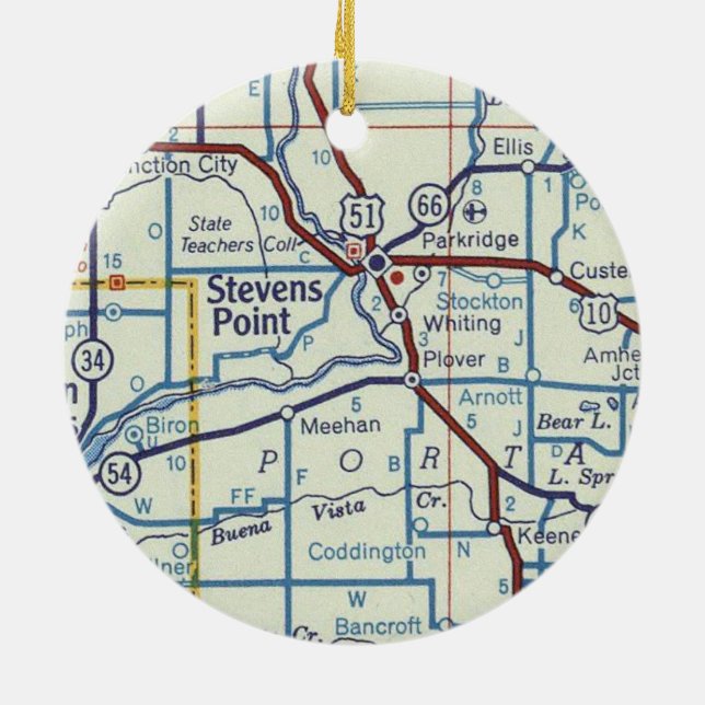 Stevens Point WI Vintage Map Ceramic Ornament (Back)