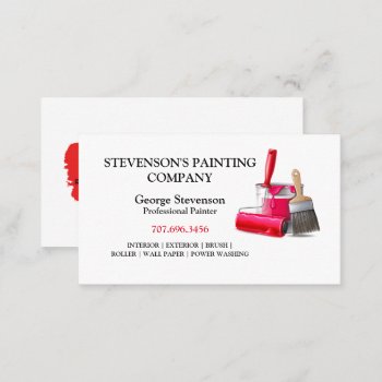 Stevenson's Painting Co. Paint Brush Roller & Can  Business Card by ArtzDizigns at Zazzle