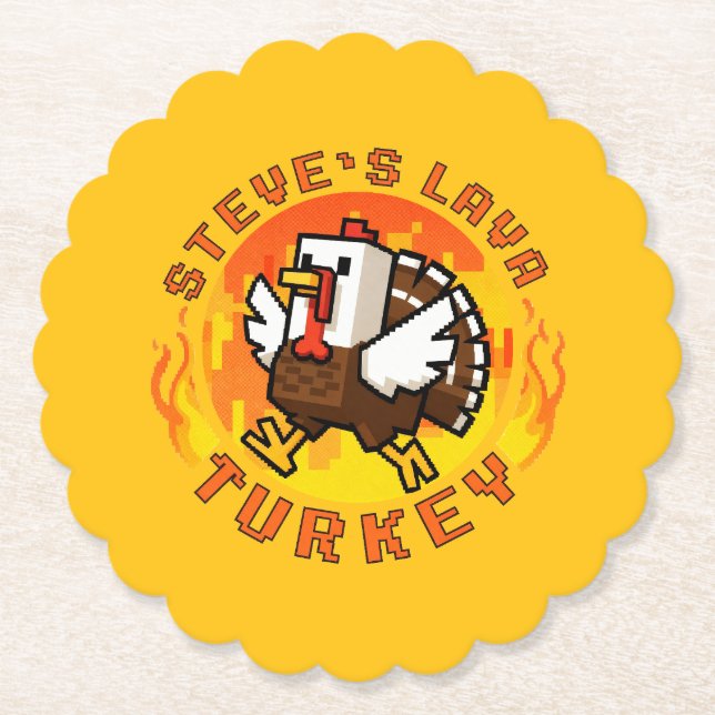 Steve's Lava Chicken Turkey Minecraft Thanksgiving Paper Coaster (Front)