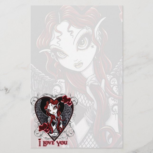 "Stevie" Gothic Valentine Tattoo Angel Stationery (Front)