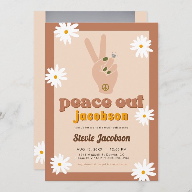 STEVIE Retro 70s Daisy Peace Out Bridal Shower Invitation (Front/Back)