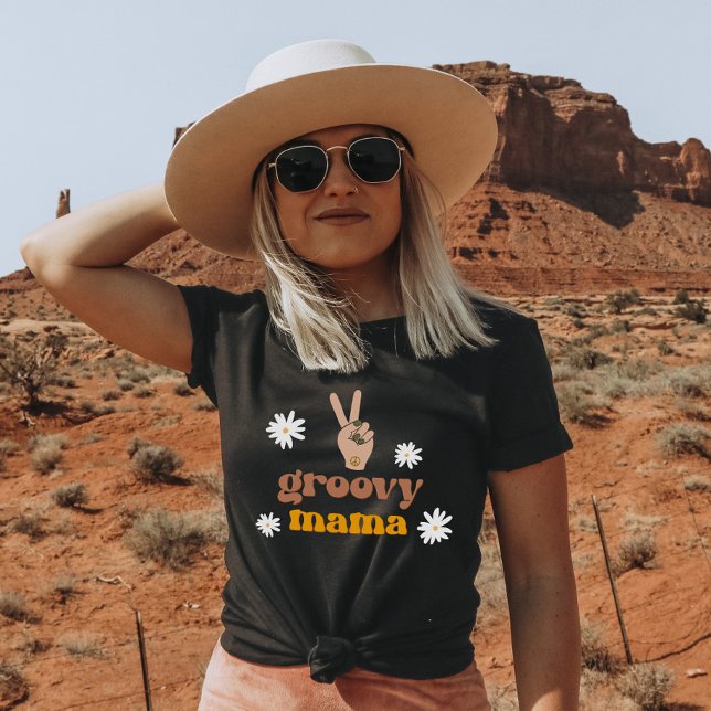 STEVIE Retro 70's Peace Daisy Groovy Mama T Shirt (Creator Uploaded)