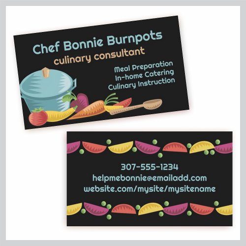 woodcut culinary mixing spoon veggies business car business cards