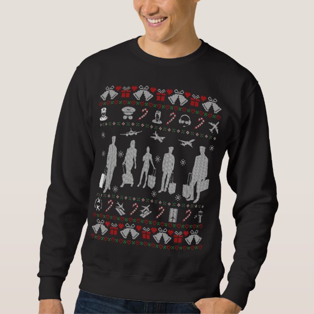 Stewardess Flight Attendant Ugly Christmas Sweater (Front)