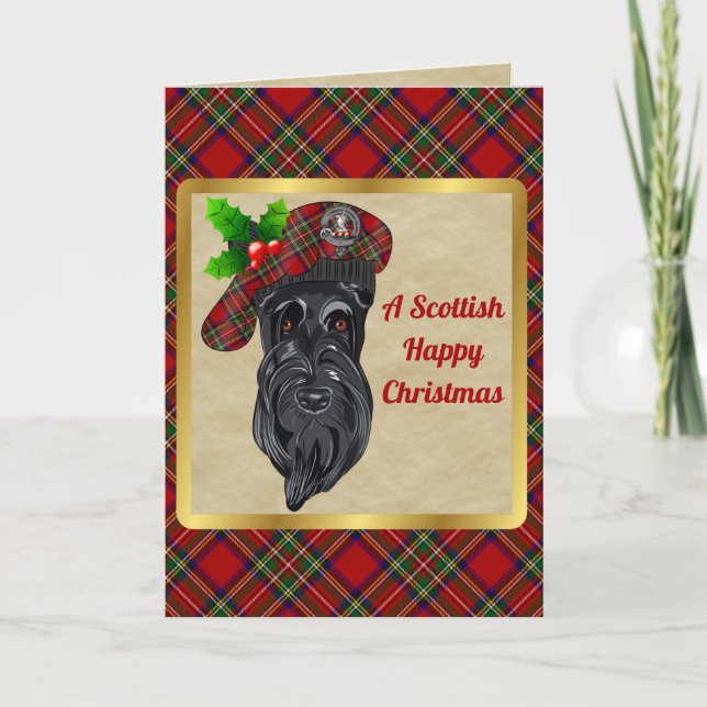 Stewart Badge & Tartan Personalized Christmas Card (Front)