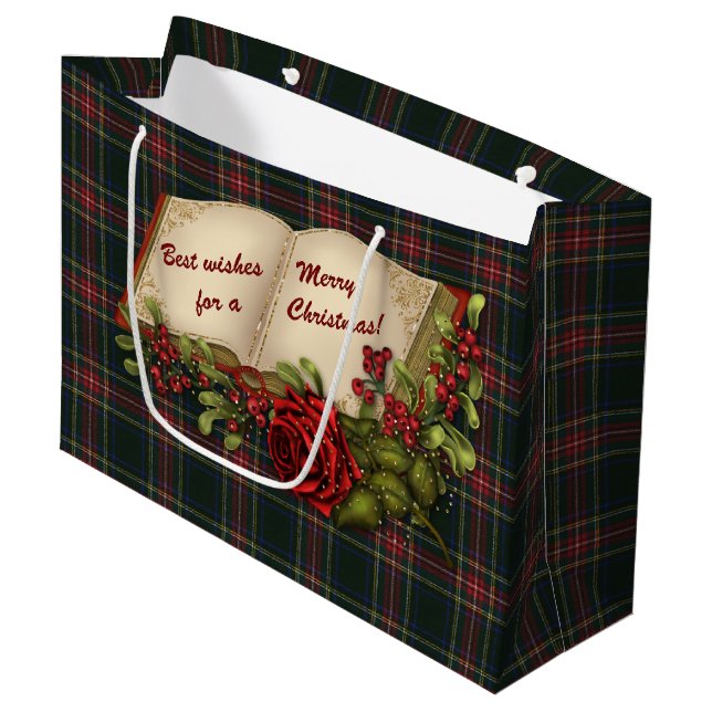 Stewart Black Modern Original Scottish Tartan Large Gift Bag (Front Angled)
