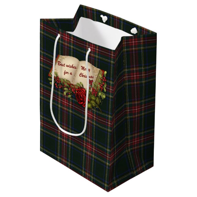 Stewart Black Modern Original Scottish Tartan Medium Gift Bag (Front Angled)