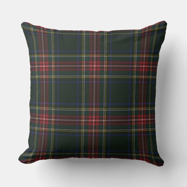 Stewart Black Modern Original Scottish Tartan Throw Pillow (Front)