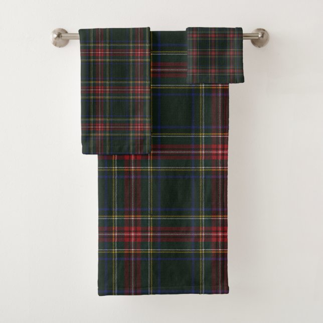 Stewart Black Modern Original Tartan Bath Towel Set (Insitu)