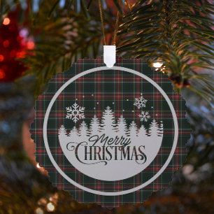 Stewart Black Modern Scottish Tartan Christmas Ornament Card