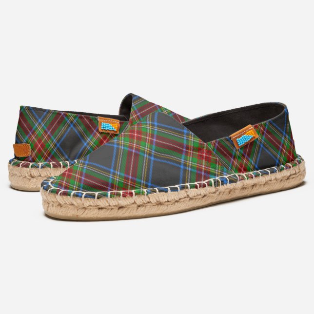 Stewart Black Tartan Scottish Clan Plaid Espadrilles (Angled)