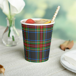Stewart Black Tartan Scottish Plaid Pattern Paper Cups