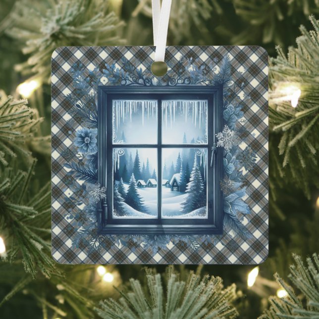 Stewart Blue Dress Scottish Clan Tartan Christmas Metal Ornament (Insitu)