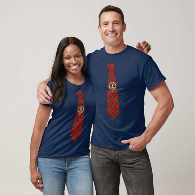 Stewart Clan Badge & Tartan Necktie T-Shirt (Unisex)