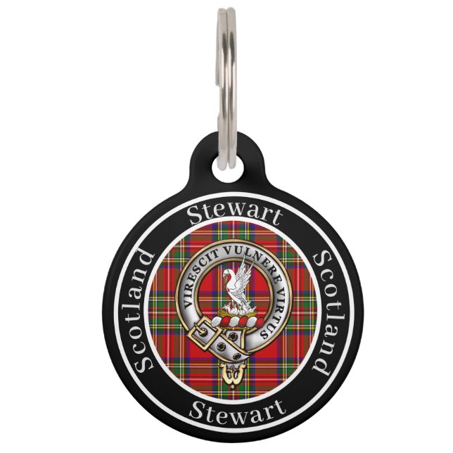 Stewart Clan Badge & Tartan Personalized  Pet ID Tag (Front)