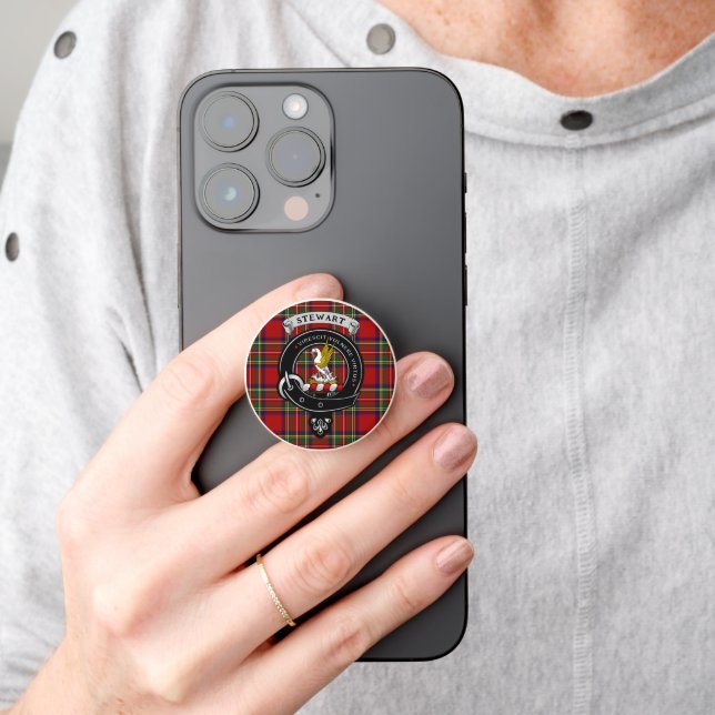 Stewart Clan Badge & Tartan Personalized PopSocket (Hand)