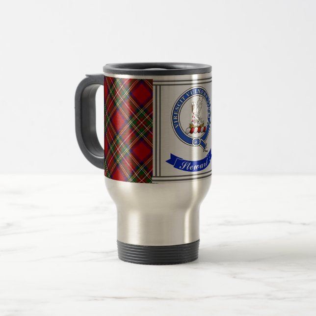Stewart Clan Badge & Tartan Personalized Travel Mug (Front Left)