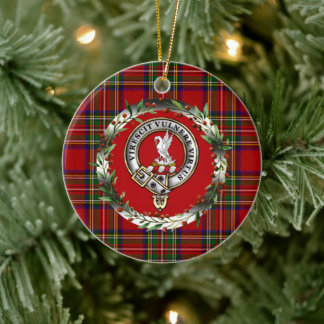 Stewart Clan Badge & Tartan Personalized Xmas Ceramic Ornament