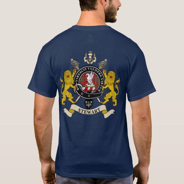 Stewart Clan Badge Tartan & Swords T-Shirt (Back)