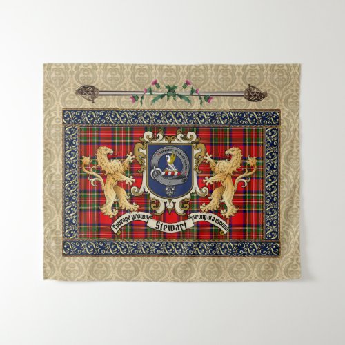 Stewart Clan Badge  Tartan wLions  Tapestry