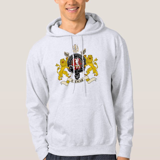 Stewart Clan Badge & Tartan w/Motto Hoodie (Front)