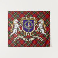 Stewart Clan Badge & Unicorns w/Tartan 
