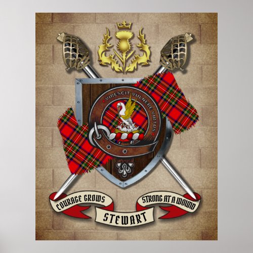 Stewart Clan Badge WCrossed Swords  Poster