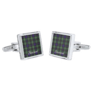 Stewart clan Hunting Plaid Scottish tartan Silver Cufflinks