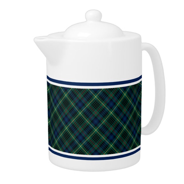 Stewart Clan Hunting Tartan Green and Blue Plaid Teapot (Right)