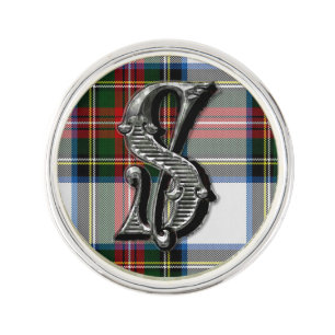 Stewart Dress Plaid Monogram S Lapel Pin