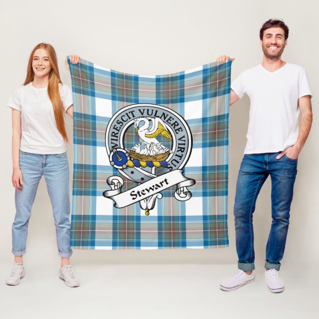 Stewart Muted Blue Clan Badge Tartan Plaid Fleece Blanket (In Situ)