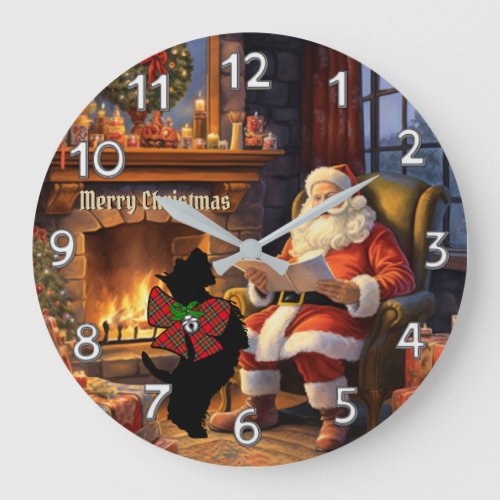 Stewart Scottie Dog  Santa Personalized Xmas Large Clock