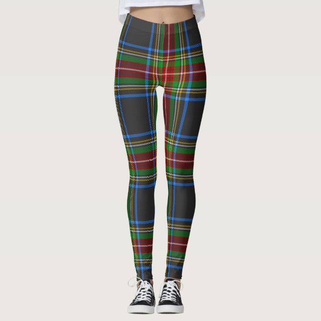 Stewart Stuart Black Clan Tartan Plaid Leggings (Front)