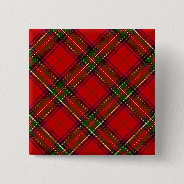 Stewart / Stuart tartan red green plaid Button (Front)