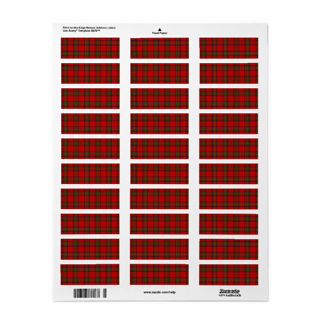 Stewart / Stuart tartan red green plaid Label (Full Sheet)
