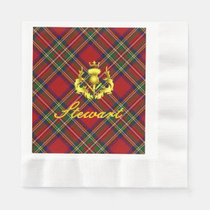 Stewart Tartan & Gold Crowned Thistle Napkins